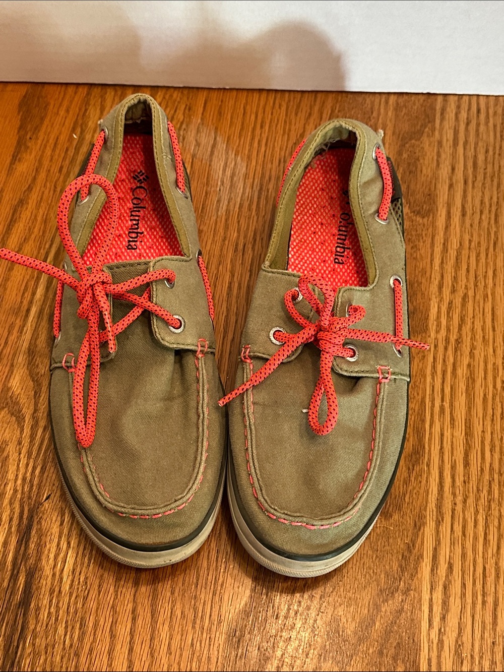 Columbia Olive and Coral Women's Canvas Boat Loafers